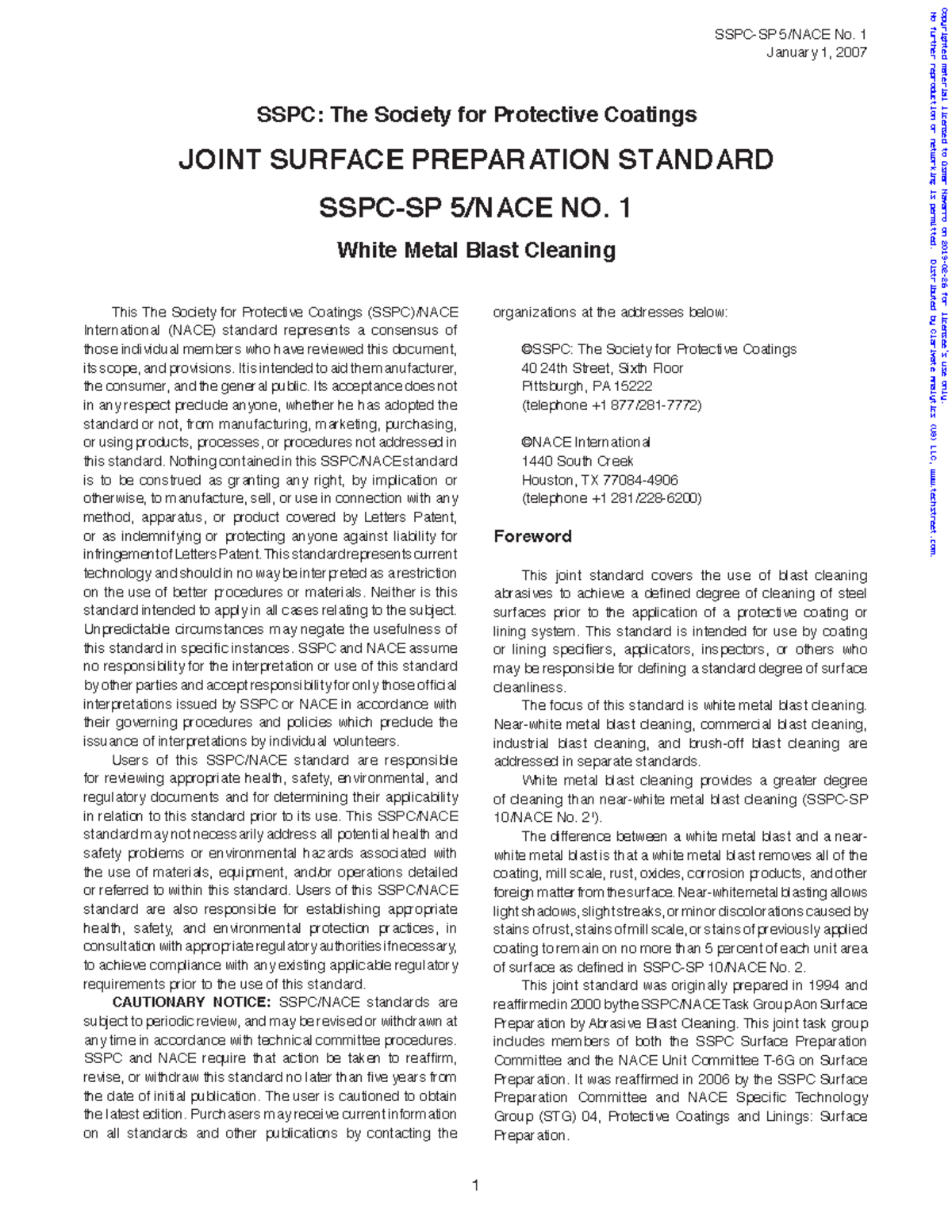 SSPC-SP 5/NACE No. 1 - Comprehensive Guide to White Metal Blast ...