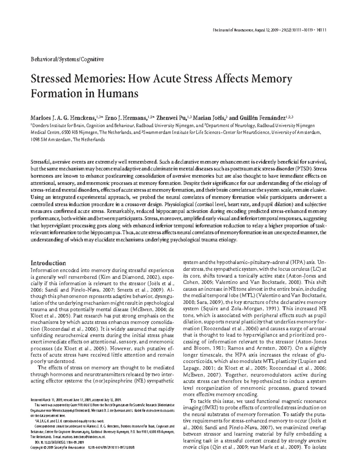 Stressed Memories: Impact of Acute Stress on Memory Formation (J ...