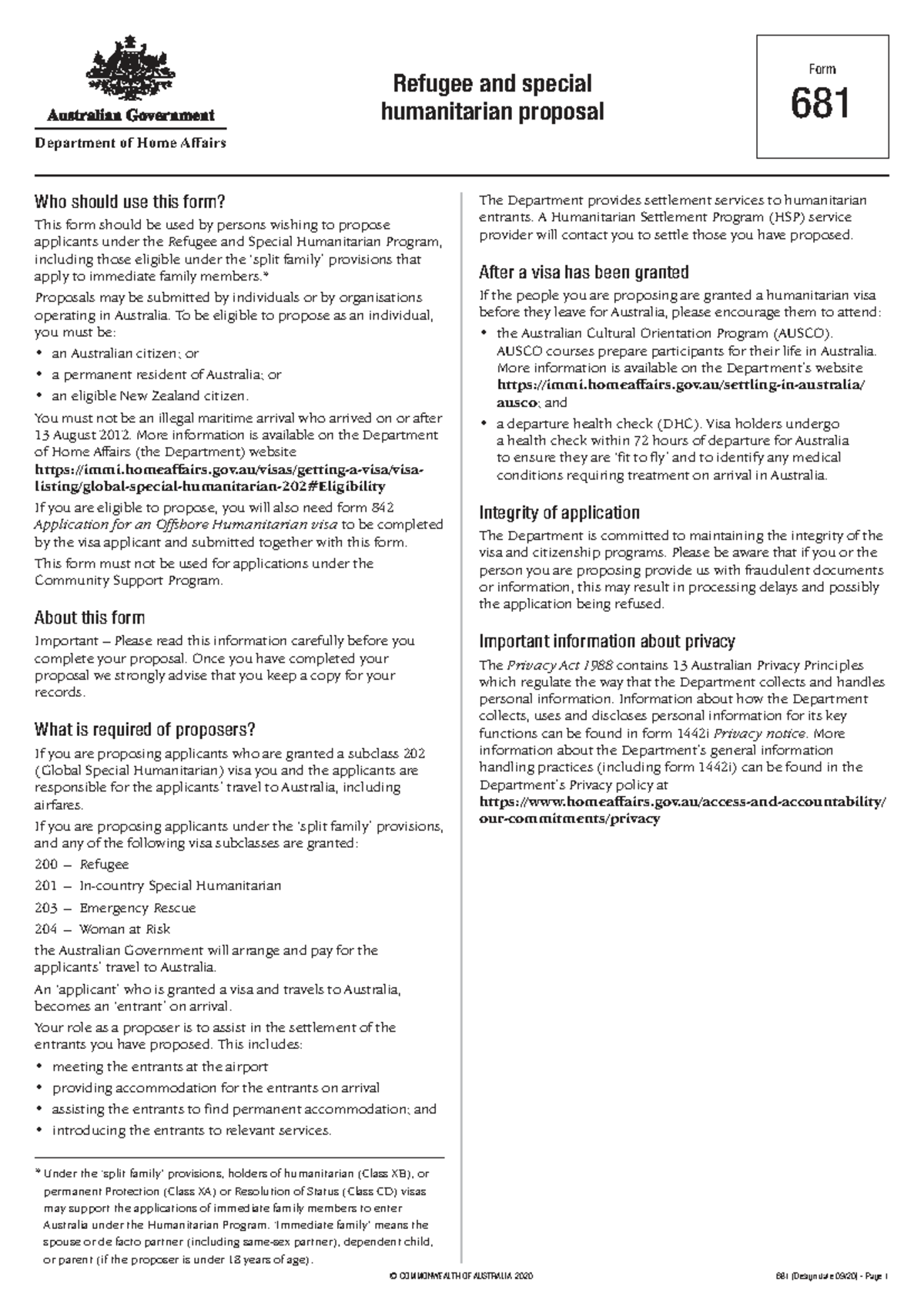 Form 681 - Refugee & Humanitarian Proposal Guide - Studocu