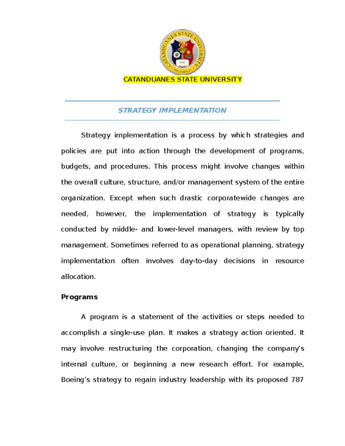 Strategy Implementation - STRATEGY IMPLEMENTATION Strategy ...
