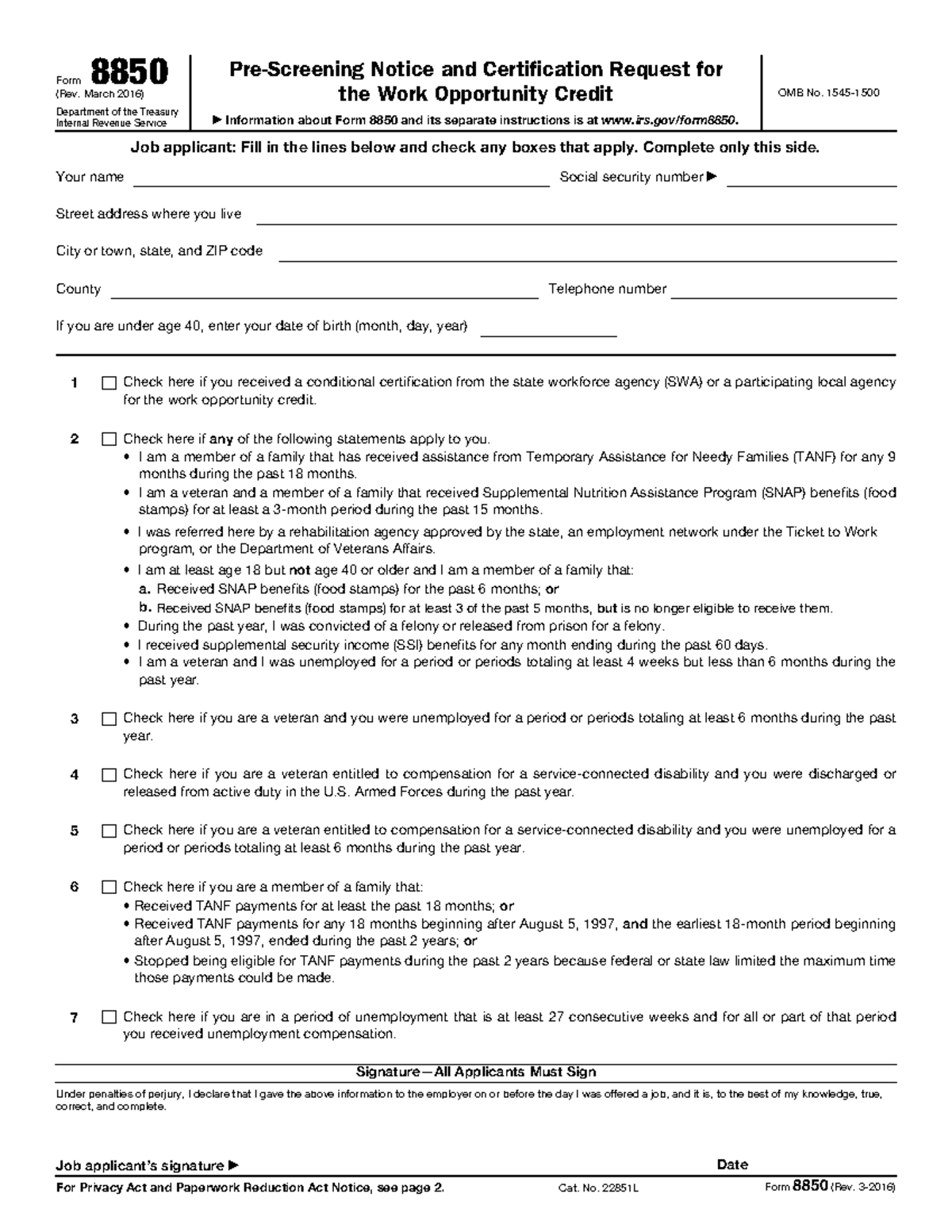 F8850 - assignment - Form 8850 (Rev. March 2016) Department of the ...