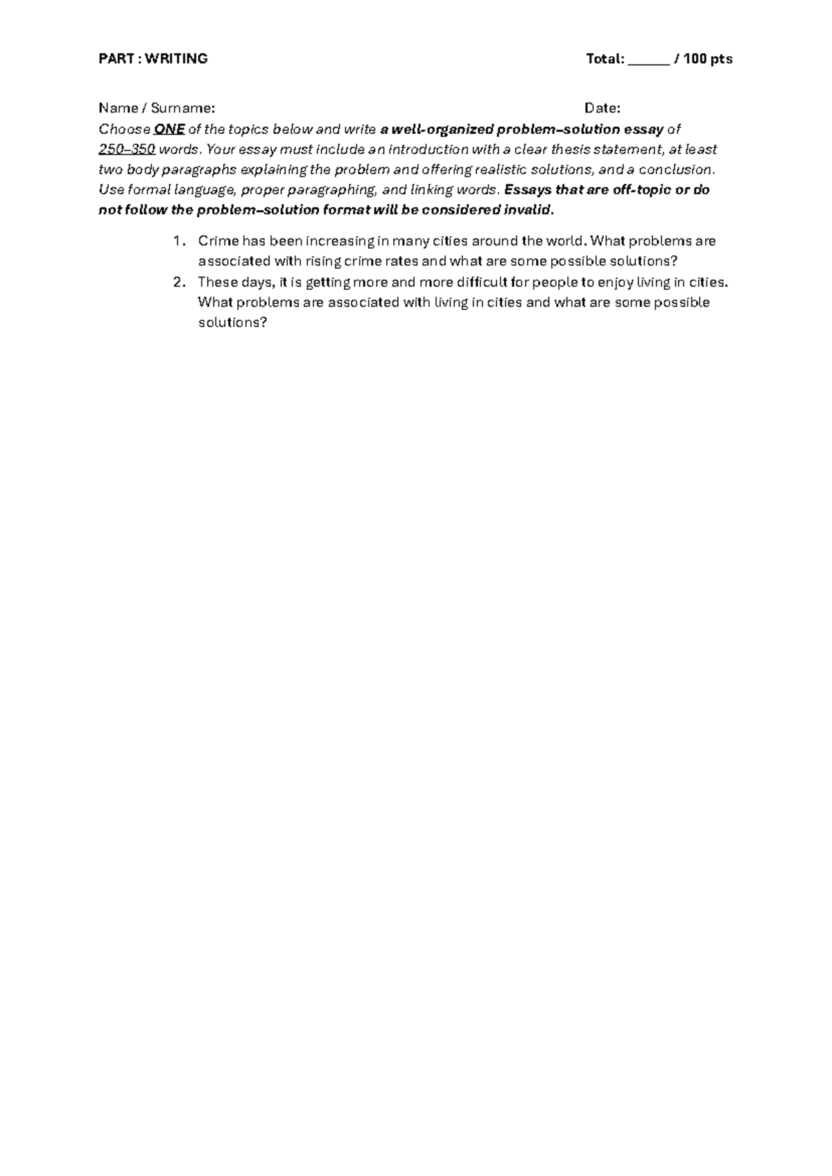 ENG101: Problem-Solution Essay Planning Guide and Topics - Studocu