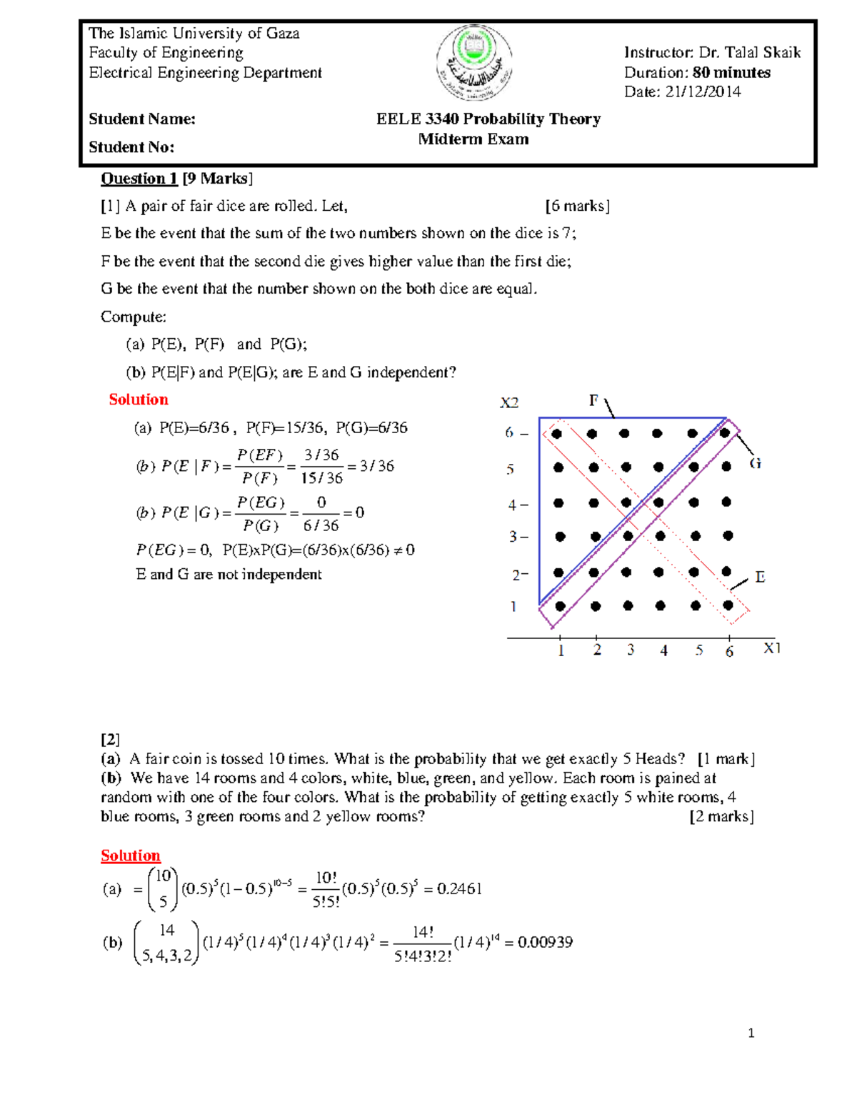 Probability Theory EELE 3340 Midterm Exam Solutions 2014 - Studocu