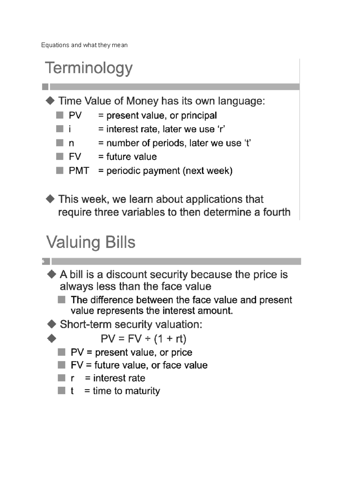 B stats equations - Equations and what they mean Terminology Time Value ...