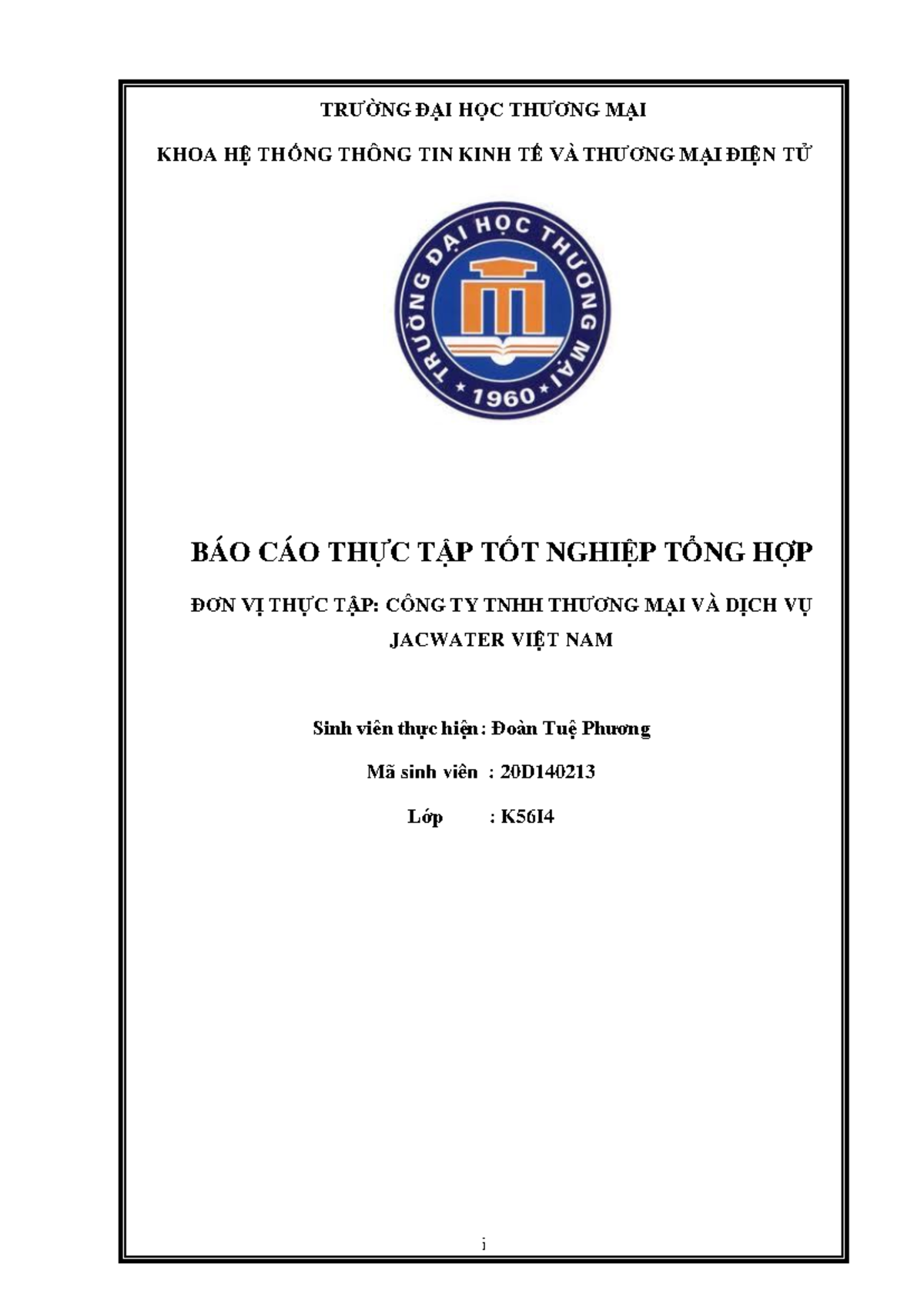 Báo cáo Thực Tập Ngành TMĐT tại Cty TNHH Jacwater Việt Nam - Document Preview
