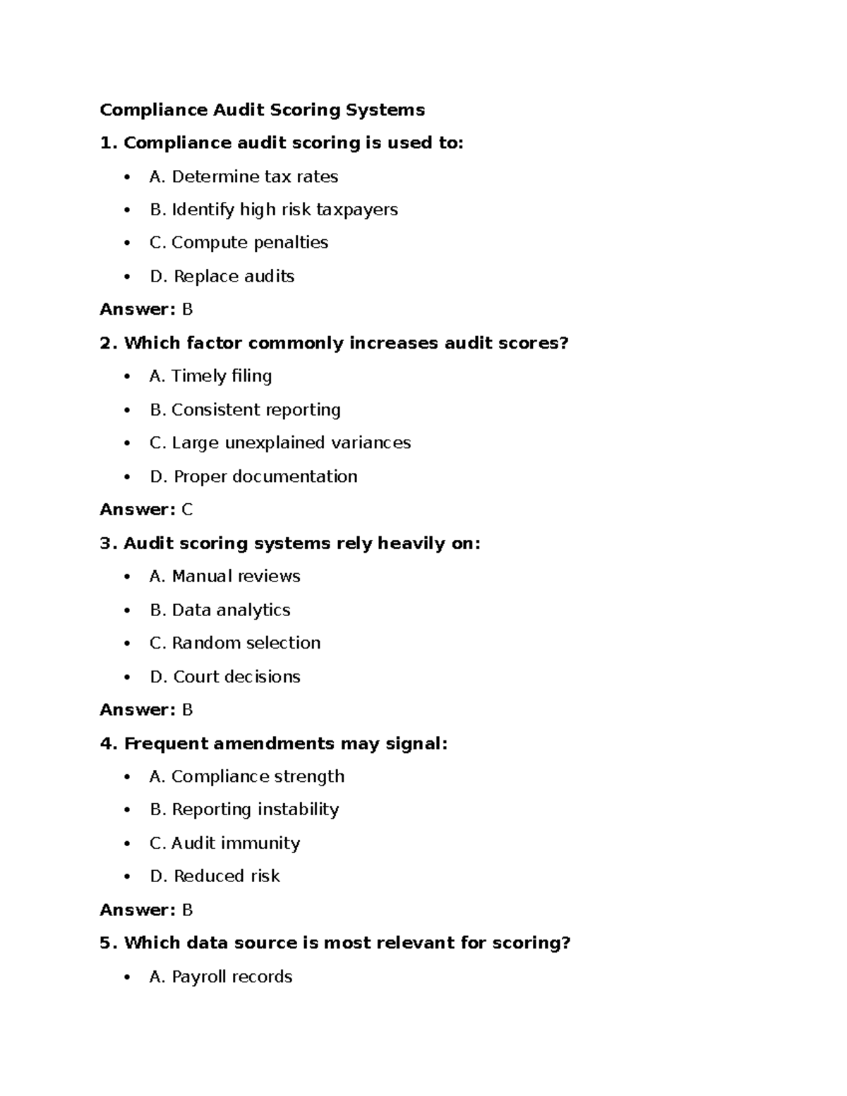 Compliance Audit Scoring Systems: Key Insights and Findings - Studocu
