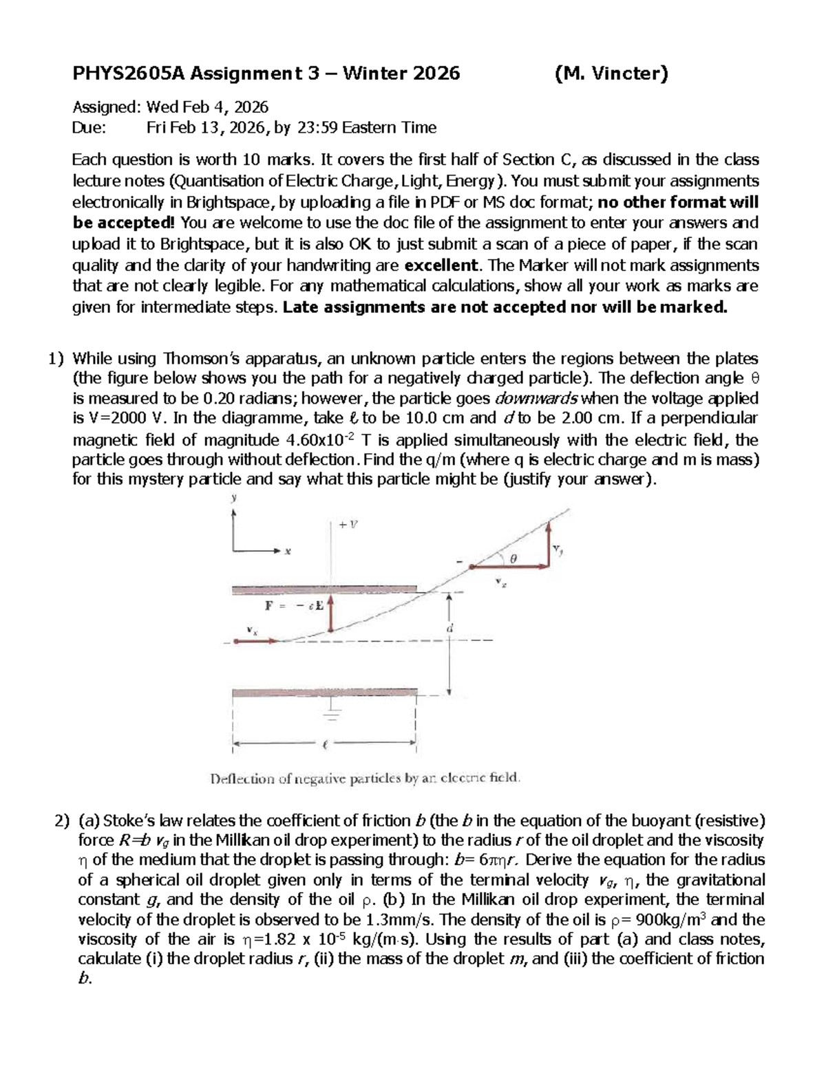 PHYS2605A Assignment 3: Quantisation & Oil Drop Experiment - Studocu