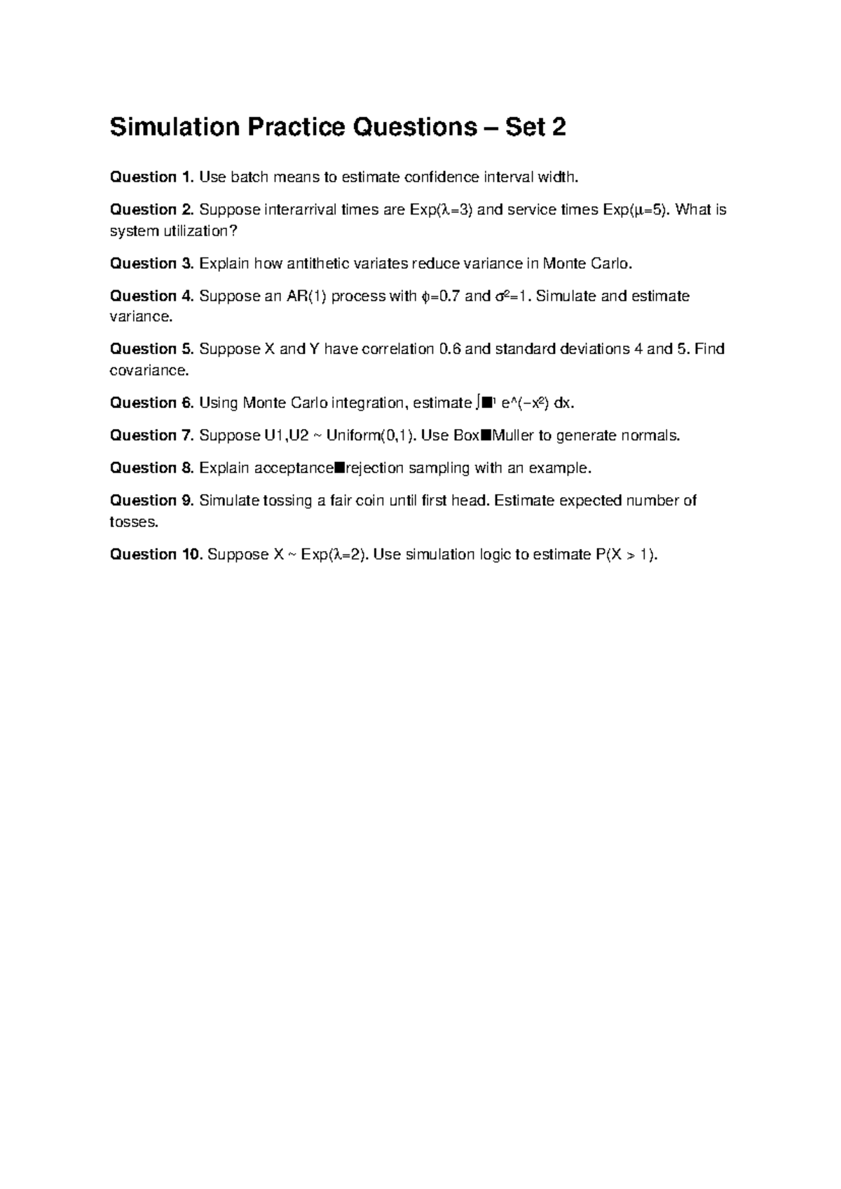 Simulation Practice Set 2: Confidence Intervals & Variance Estimation ...