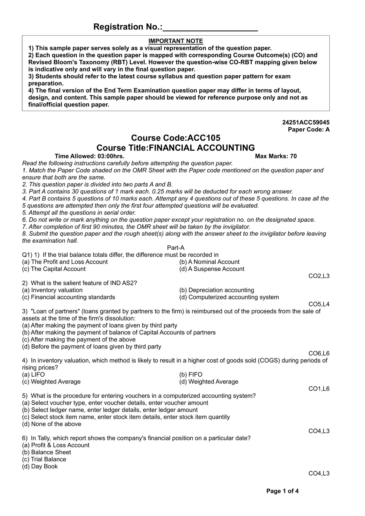 ACC105 Financial Accounting Sample Question Paper and Guidelines - Studocu