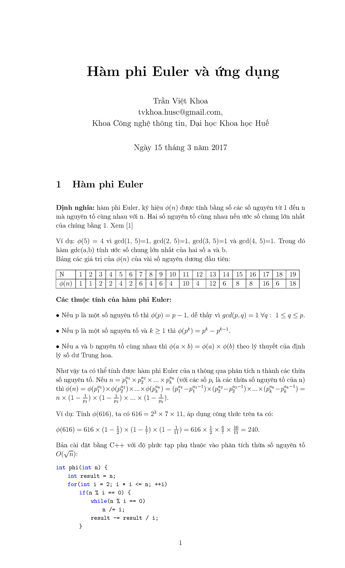 Phi Euler và Ứng Dụng - Tài Liệu Tổng Hợp Khoa CNTT - Studocu
