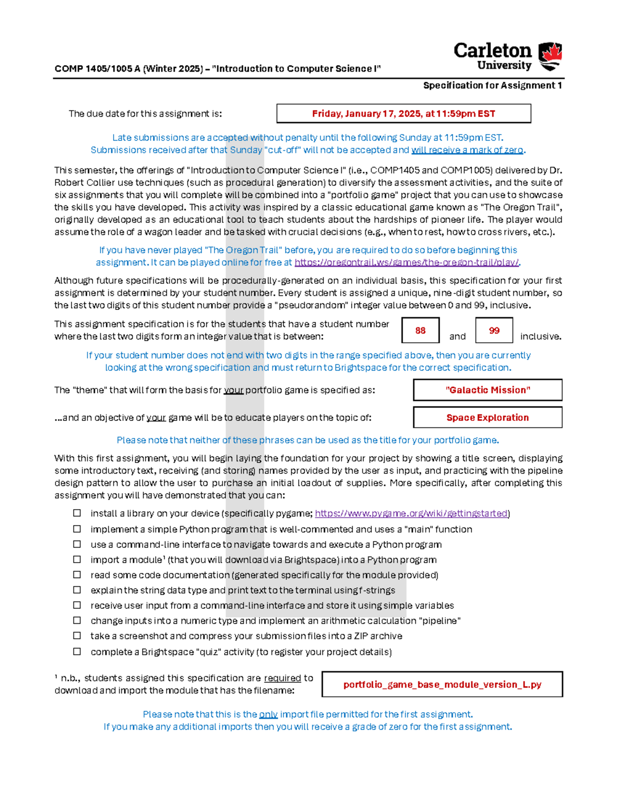 [Variant L] - COMP 1405 A - W25 - Specification for Assignment 1 of 6 ...