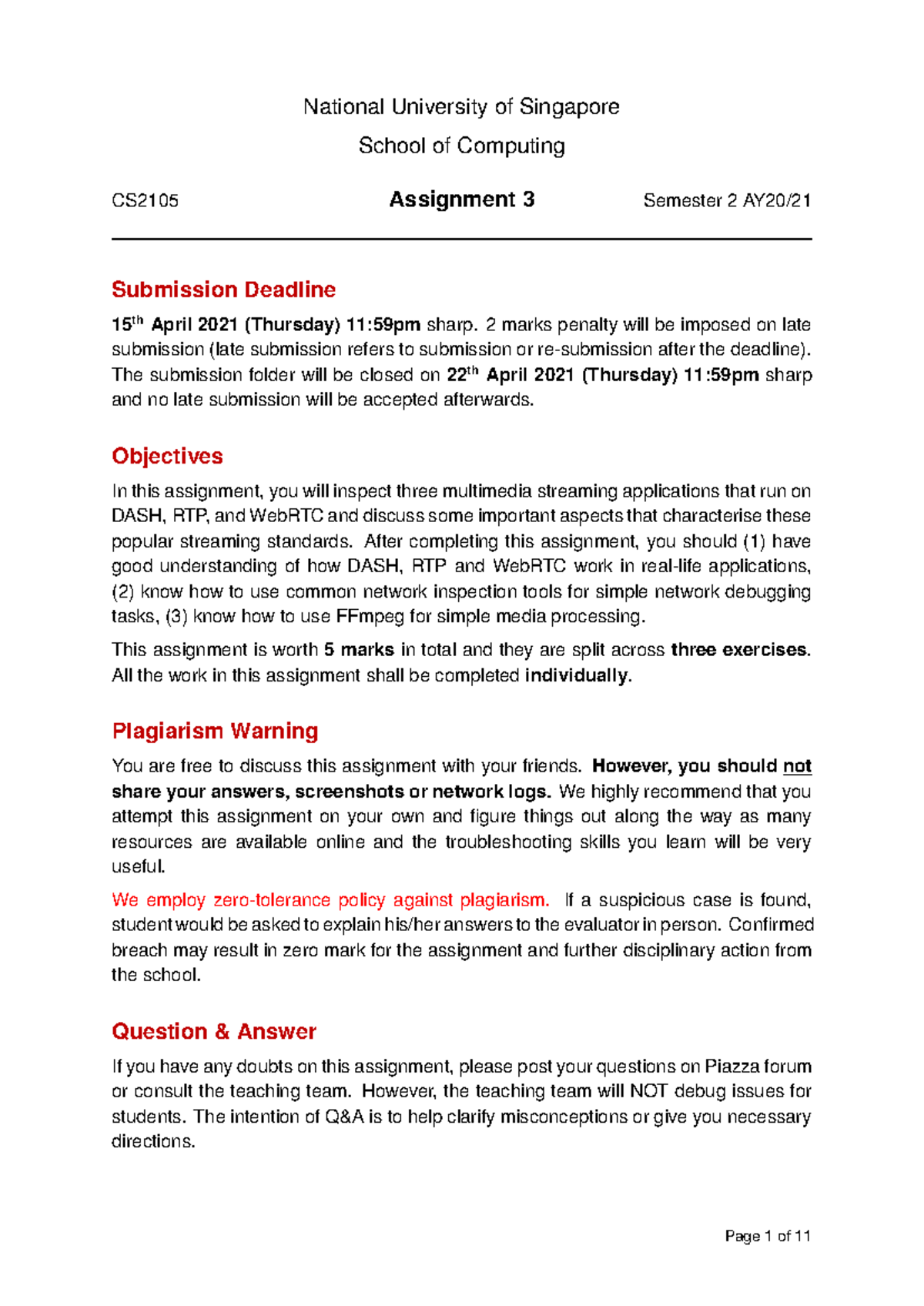 CS2105 Assignment 3: Multimedia Streaming Apps Analysis & Tools - Studocu