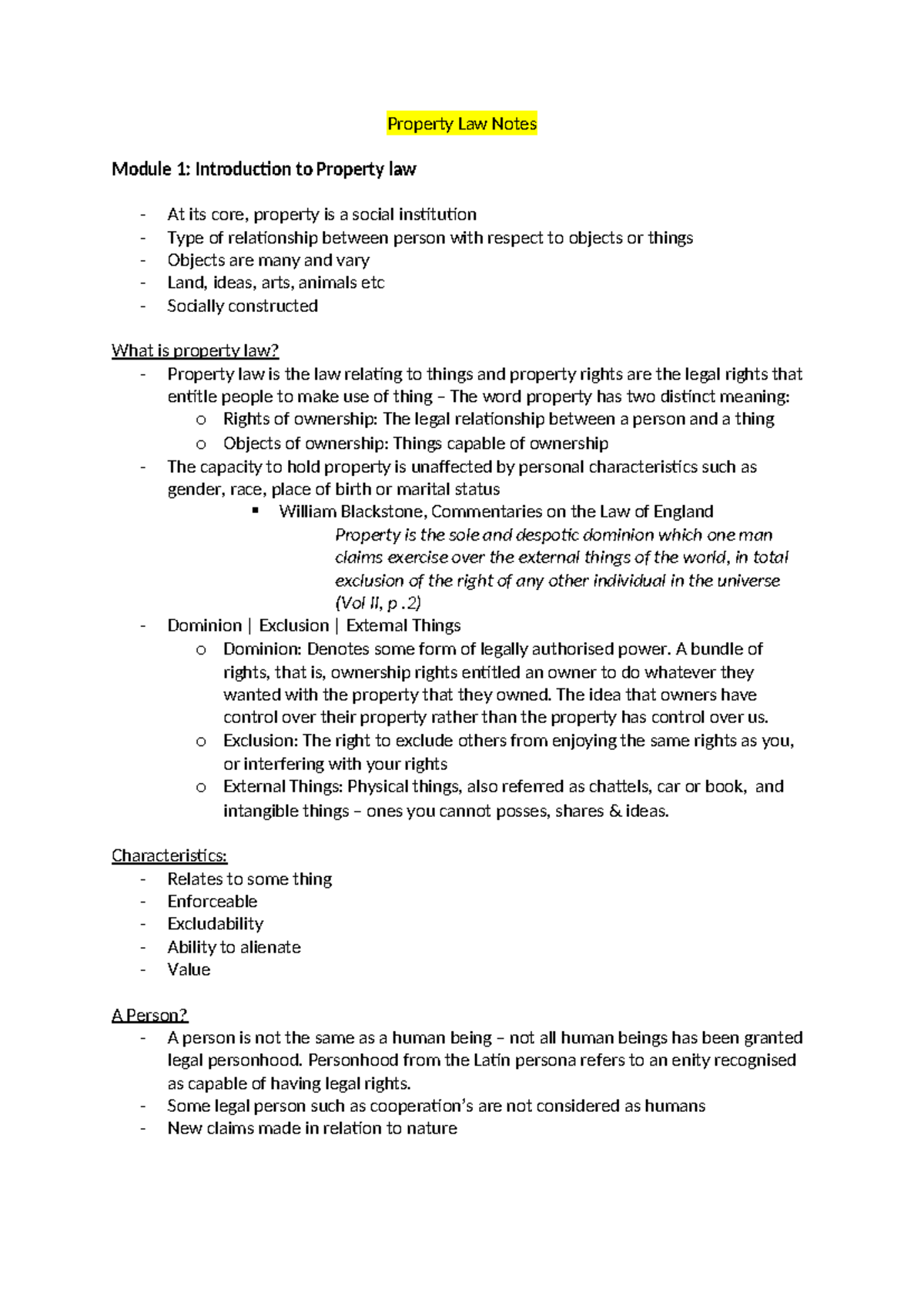 Property Law Notes (Module 1-6) - Comprehensive Overview & Concepts ...