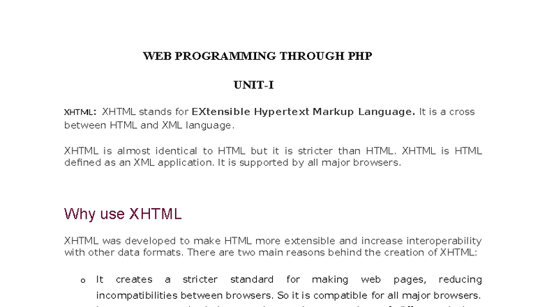 WEB PROGRAMMING: XHTML Overview and Syntax (CS101) - Studocu