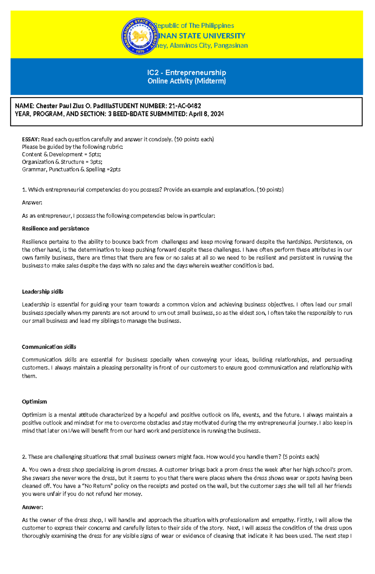 Padilla, Chester IC2 Online Activity Midterm - REPUBLIC ACT 1425 ESSAY ...