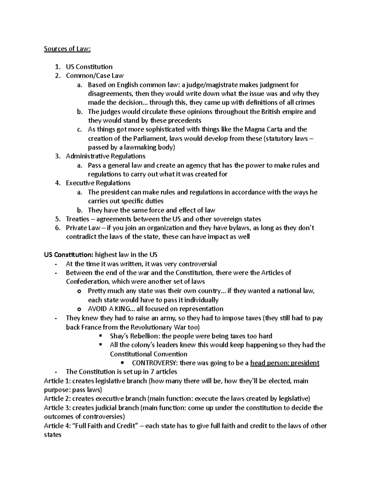 Bus. Law Notes 1: Sources of Law & Constitutional Principles by Prof ...