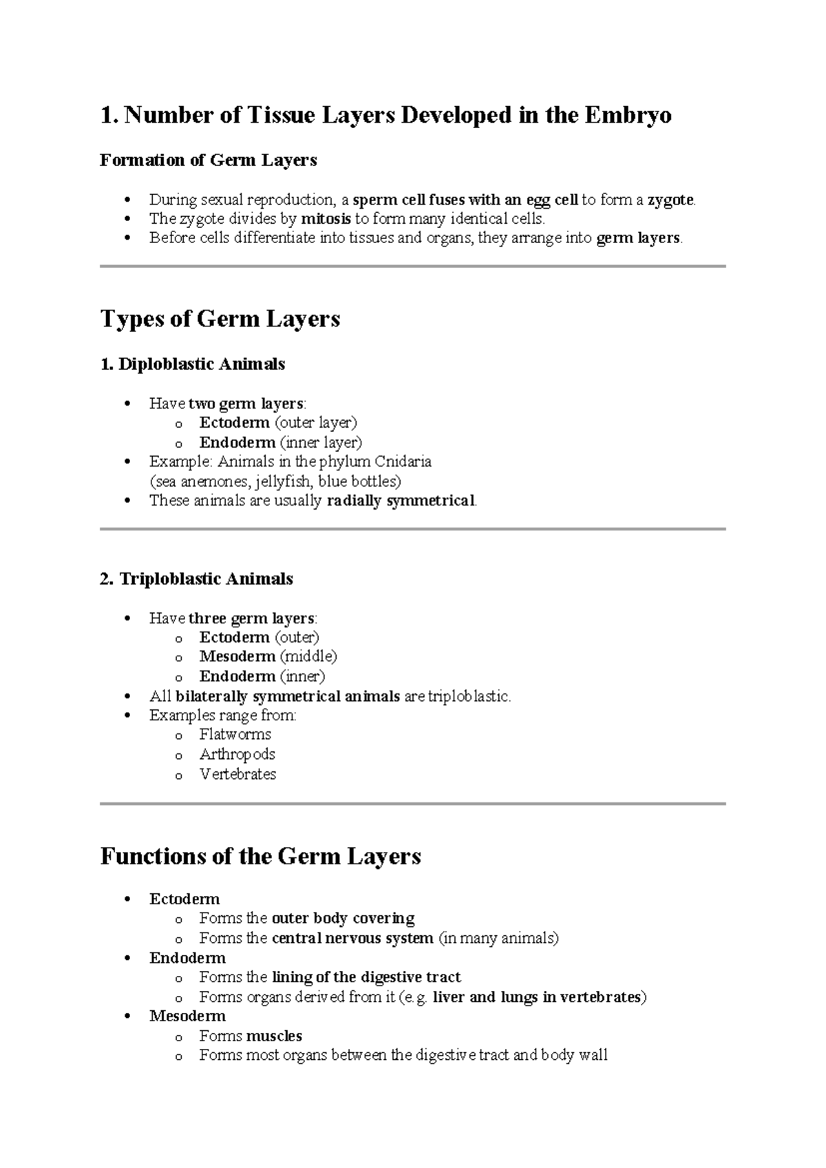 1. Germ Layers and Body Cavities in Embryonic Development - Notes - Studocu