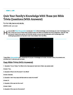 300 Bible Trivia Questions (with Answers) - Parade Entertainment 