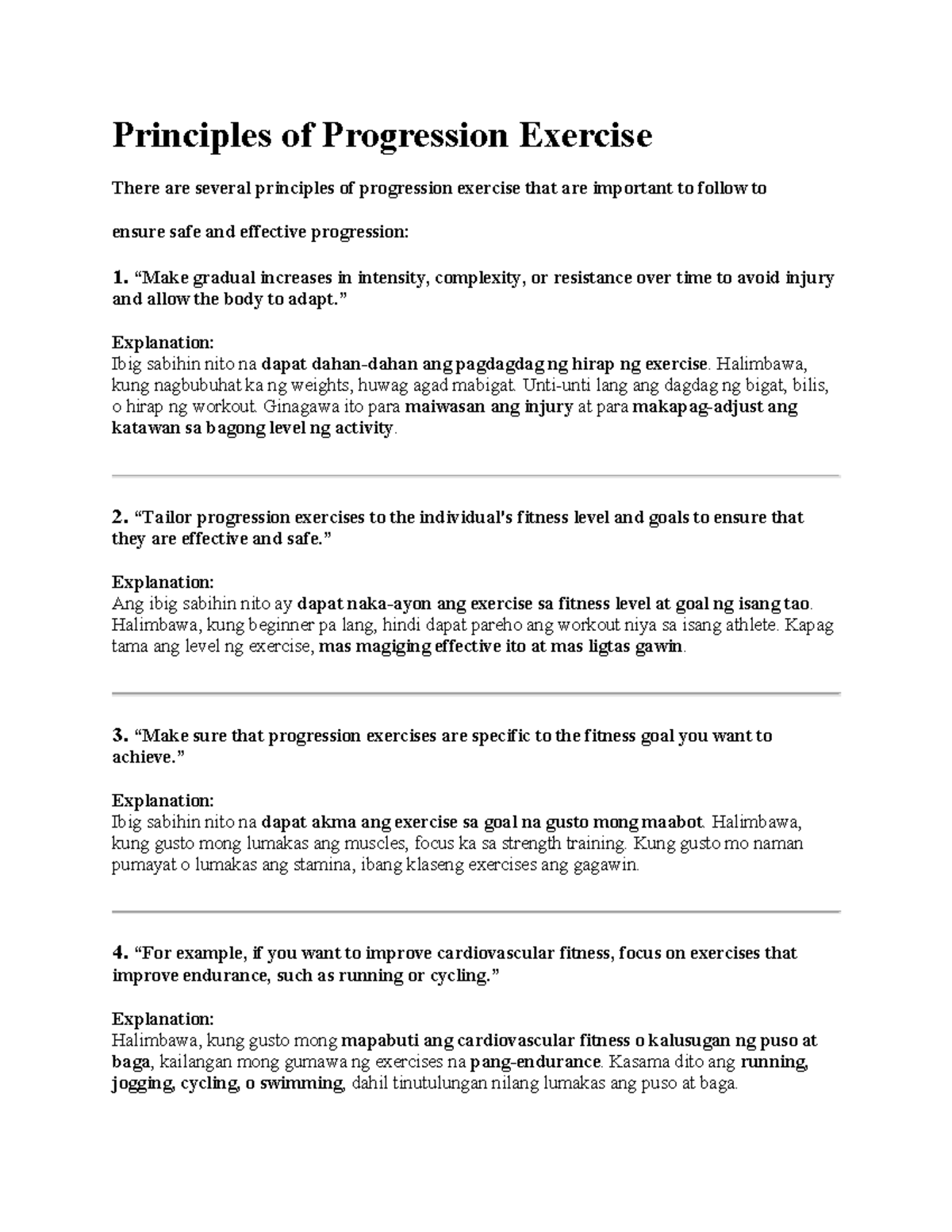 Principles of Progression Exercise (Pathfit) - Studocu