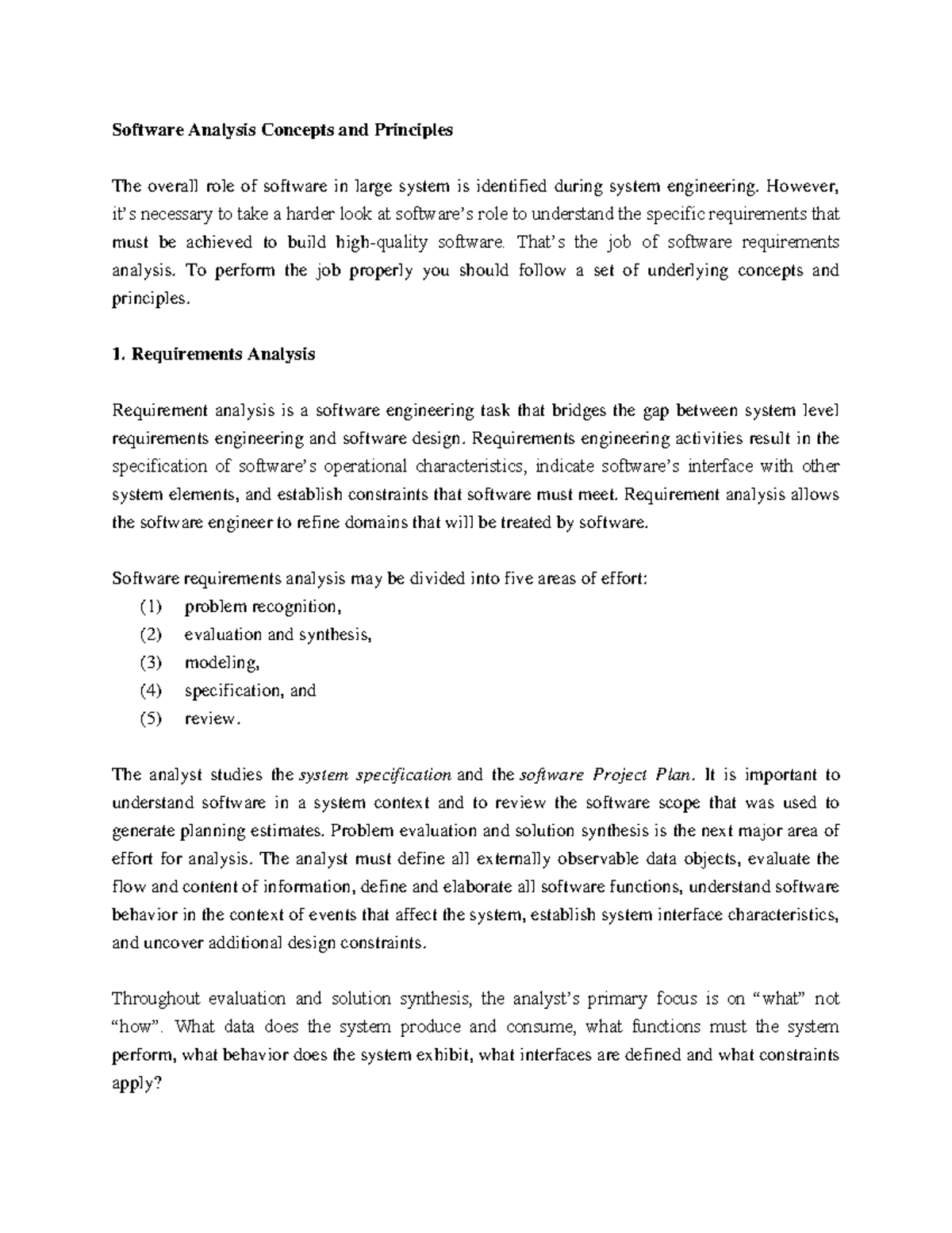 Software Requirements Analysis Concepts - SEF Unit 3 Chapter - Studocu