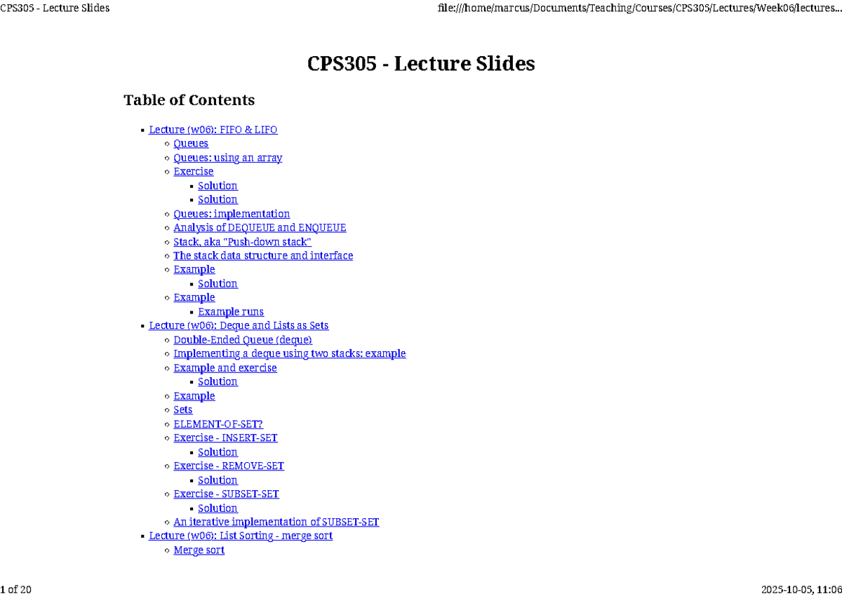 CPS305 Lecture Slides: Stacks, Queues, and Deques Overview - Studocu