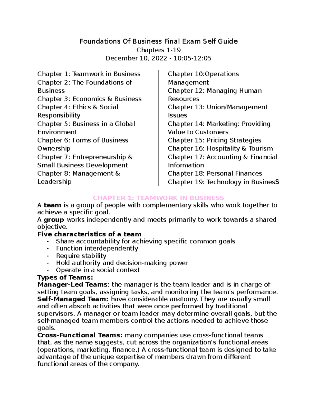 Foundations Of Business (FB101) Final Exam Study Guide - Studocu