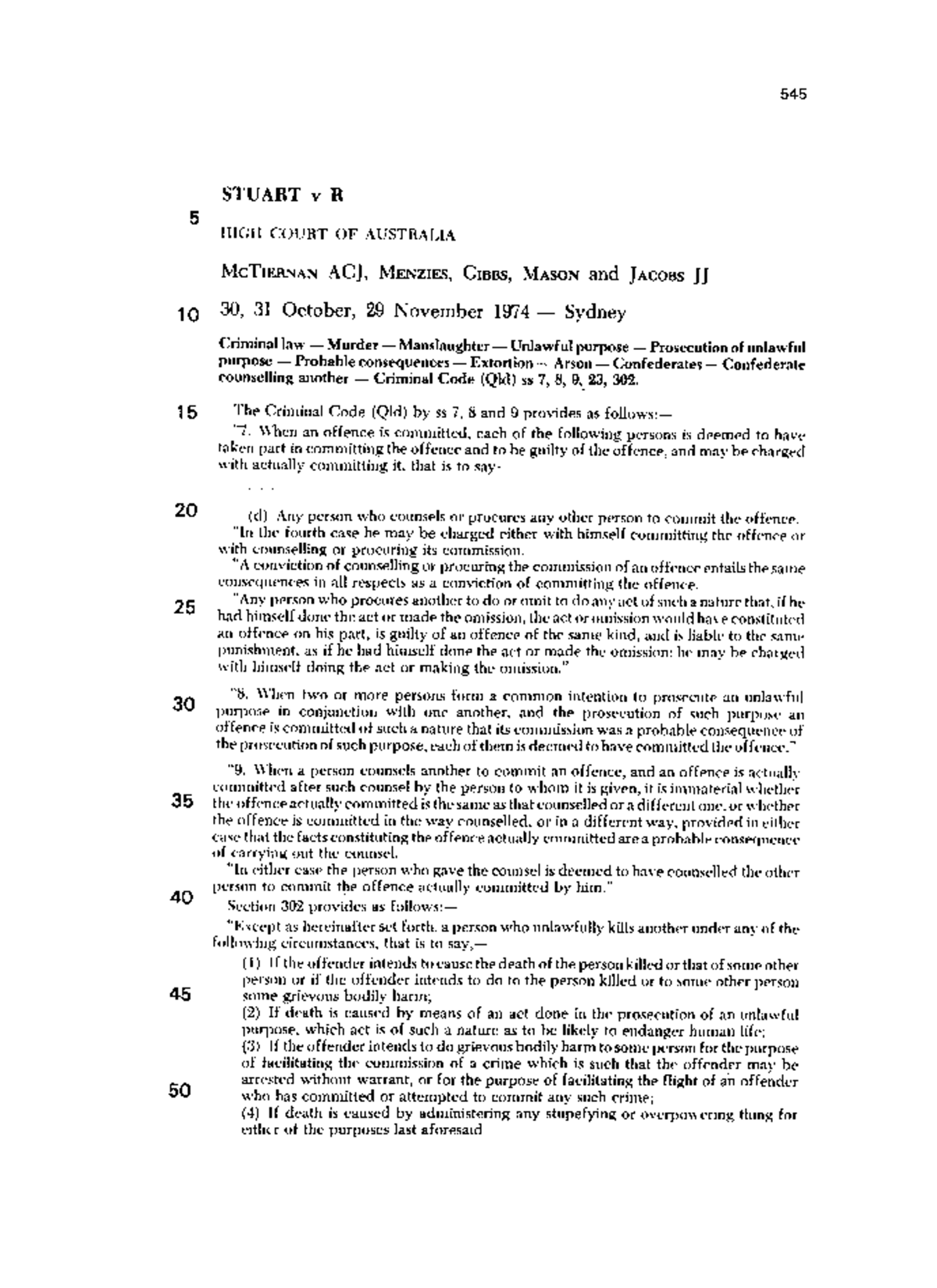 545 STUART V R: High Court of Australia Case Analysis on Murder and ...