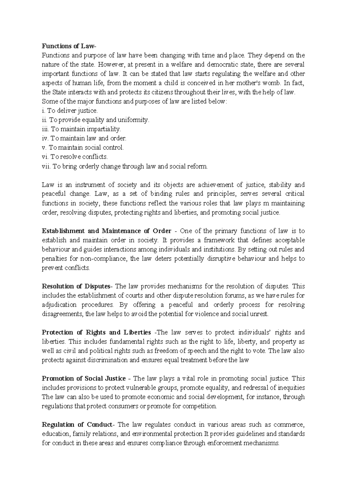 Function and Classes of law - Functions of Law- Functions and purpose ...