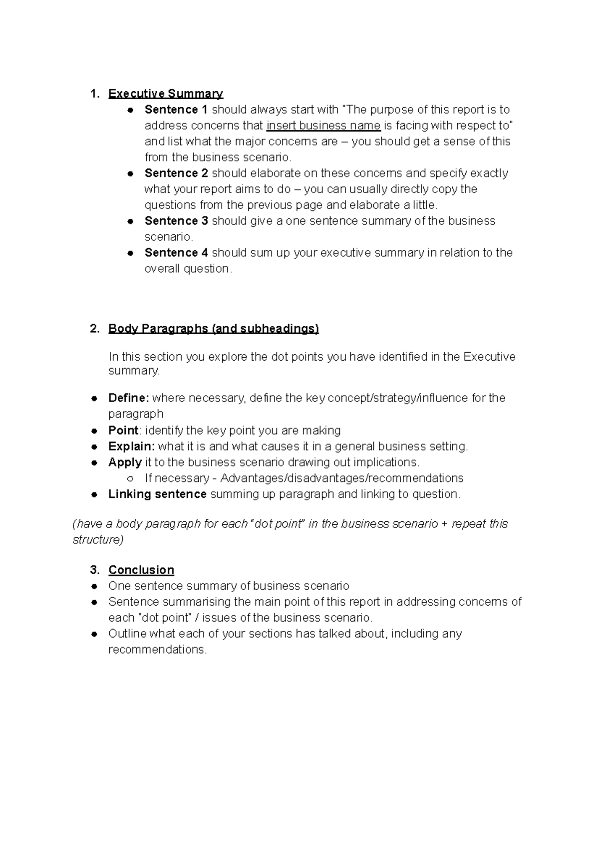 Business Report Structure: Addressing Key Concerns in Business - Studocu