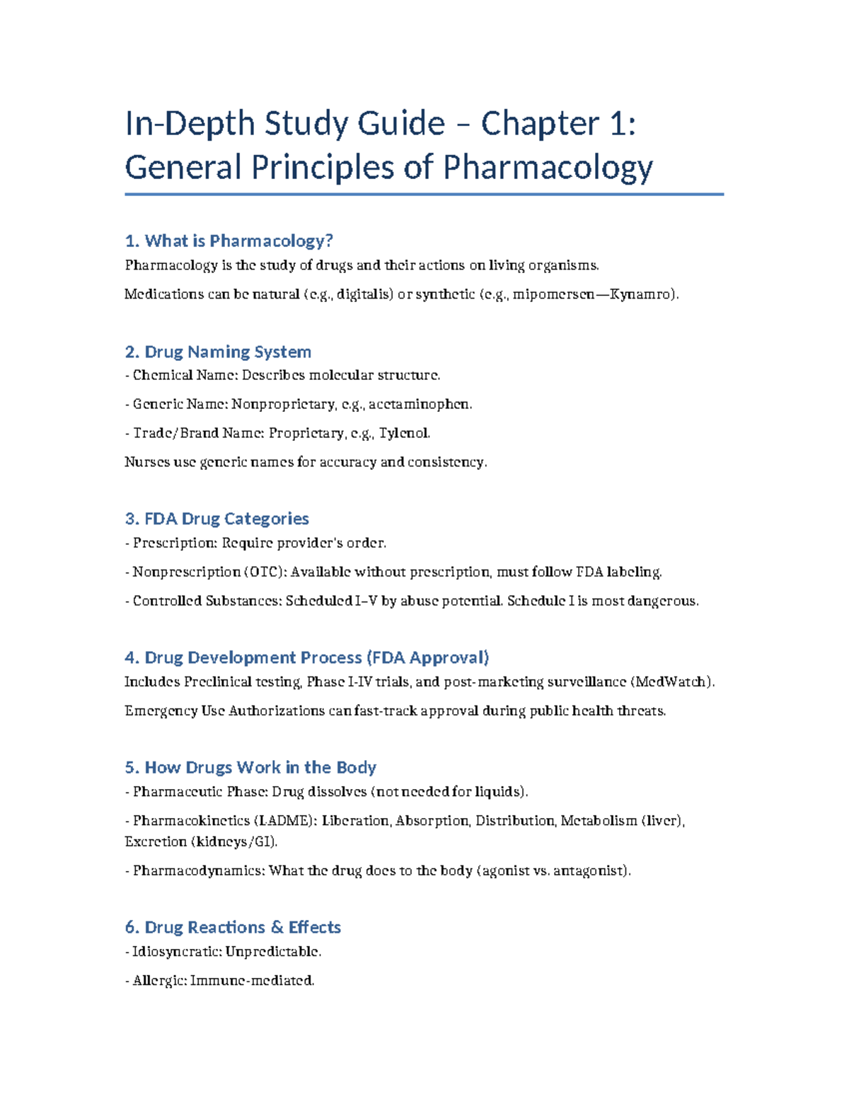 Pharmacology 101: Study Guide for Chapter 1 - General Principles - Studocu