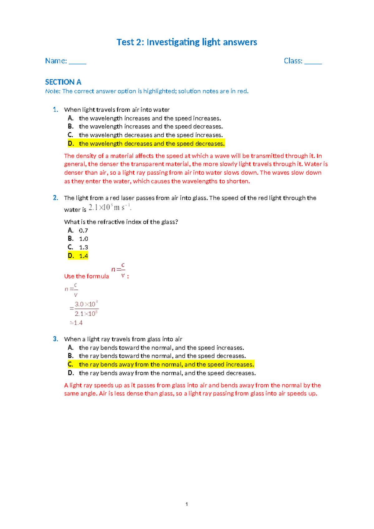 Chapter 2 Quiz Answers: Investigating Light Concepts - Studocu