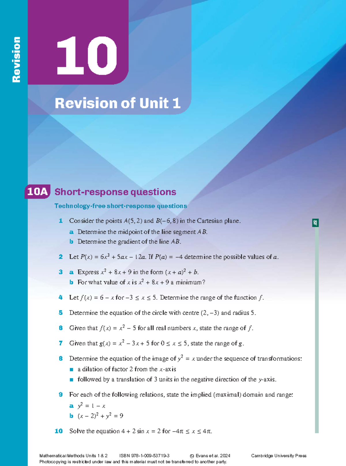 Chapter 10: Revision of Unit 1 10A Questions - Mathematical Methods ...