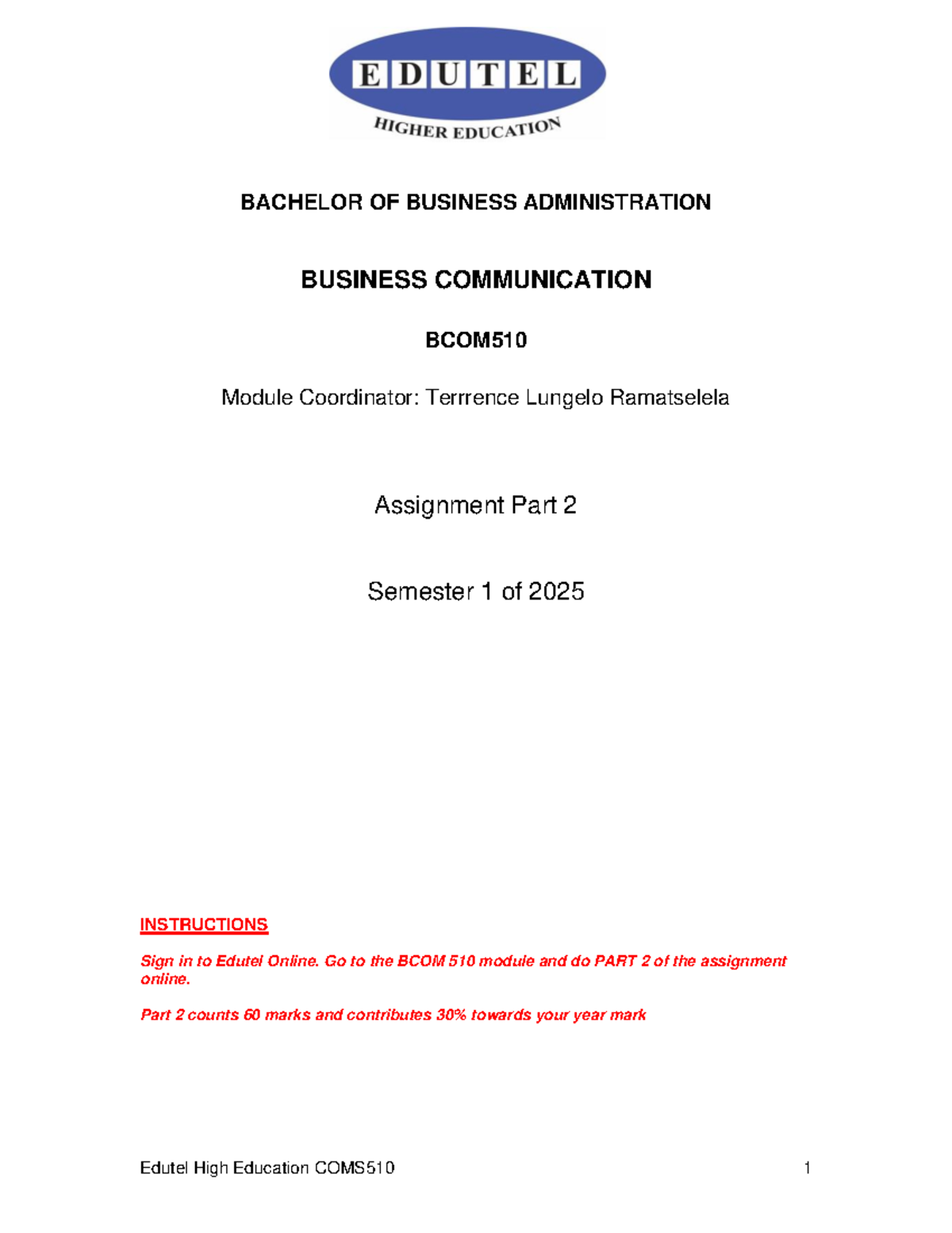 BBA Business Communication Assignment Part 2 Sem 1 2025 Final ...