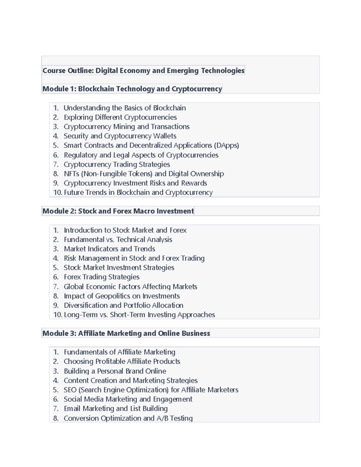 DCE-101: Course Outline on Digital Economy & Emerging Technologies - Studocu