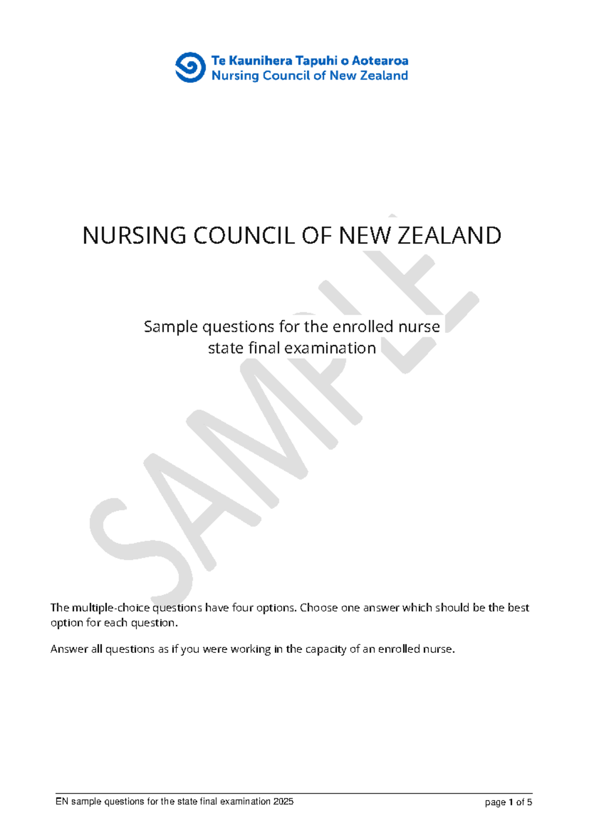 EN State Final Exam Sample Questions for Nursing 2025 - Studocu