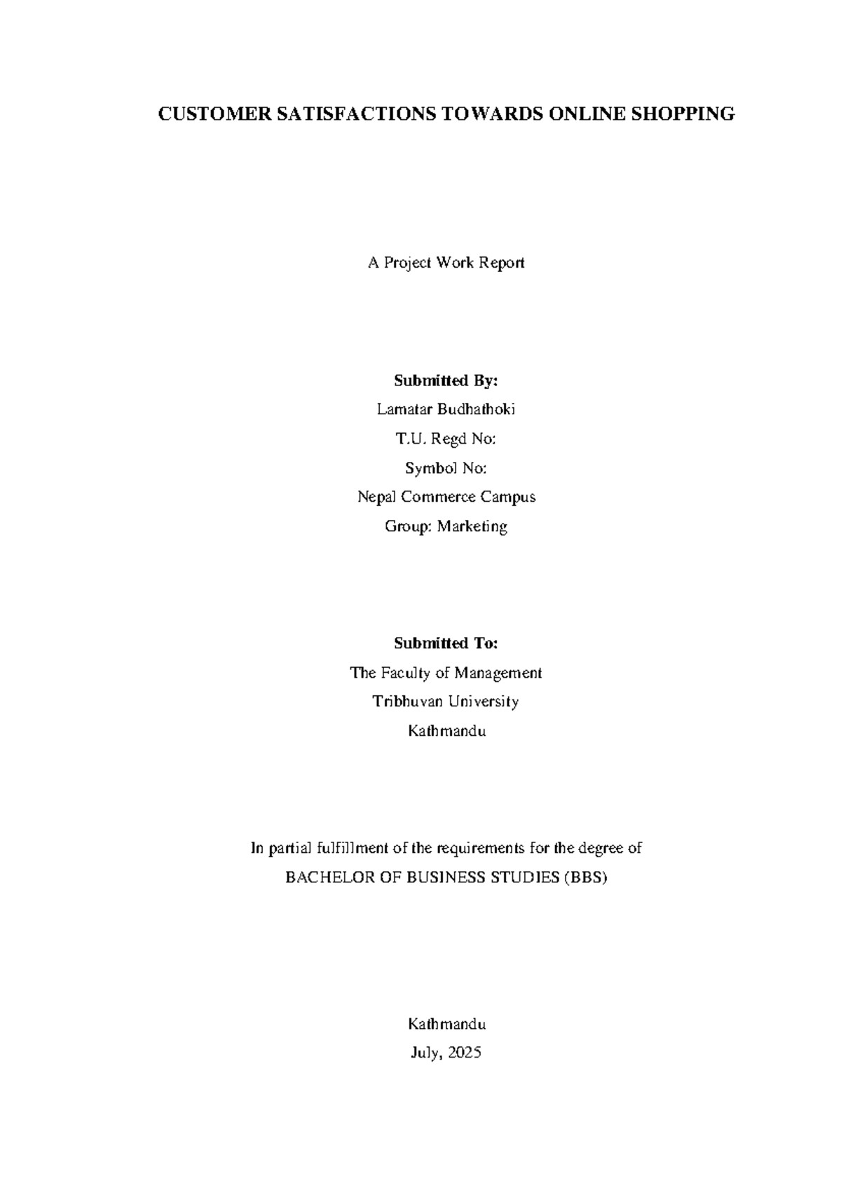 BBS Project Report: Customer Satisfaction in Online Shopping - Document Preview