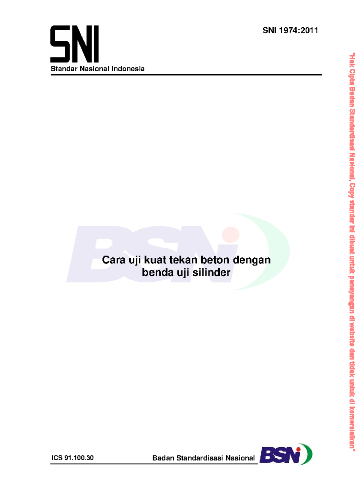 SNI 1974:2011 Metode Uji Kuat Tekan Beton Silinder - Studocu
