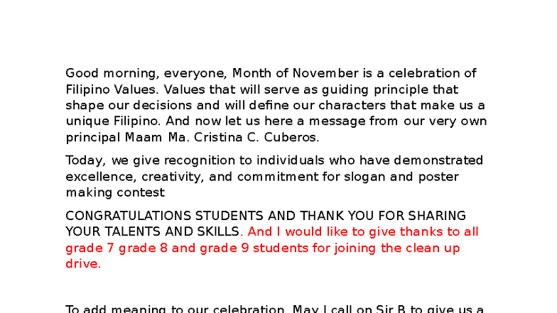 Culmination ESP Script: Celebrating Filipino Values and Excellence ...