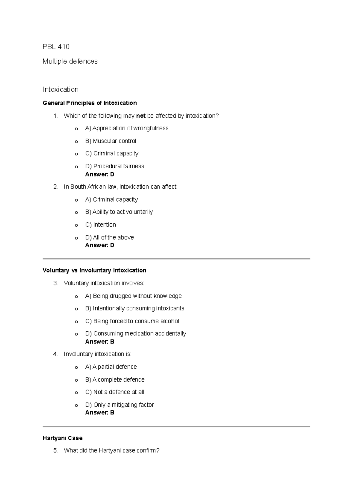 PBL 410 Final Exam Study Notes on Intoxication and Provocation ...