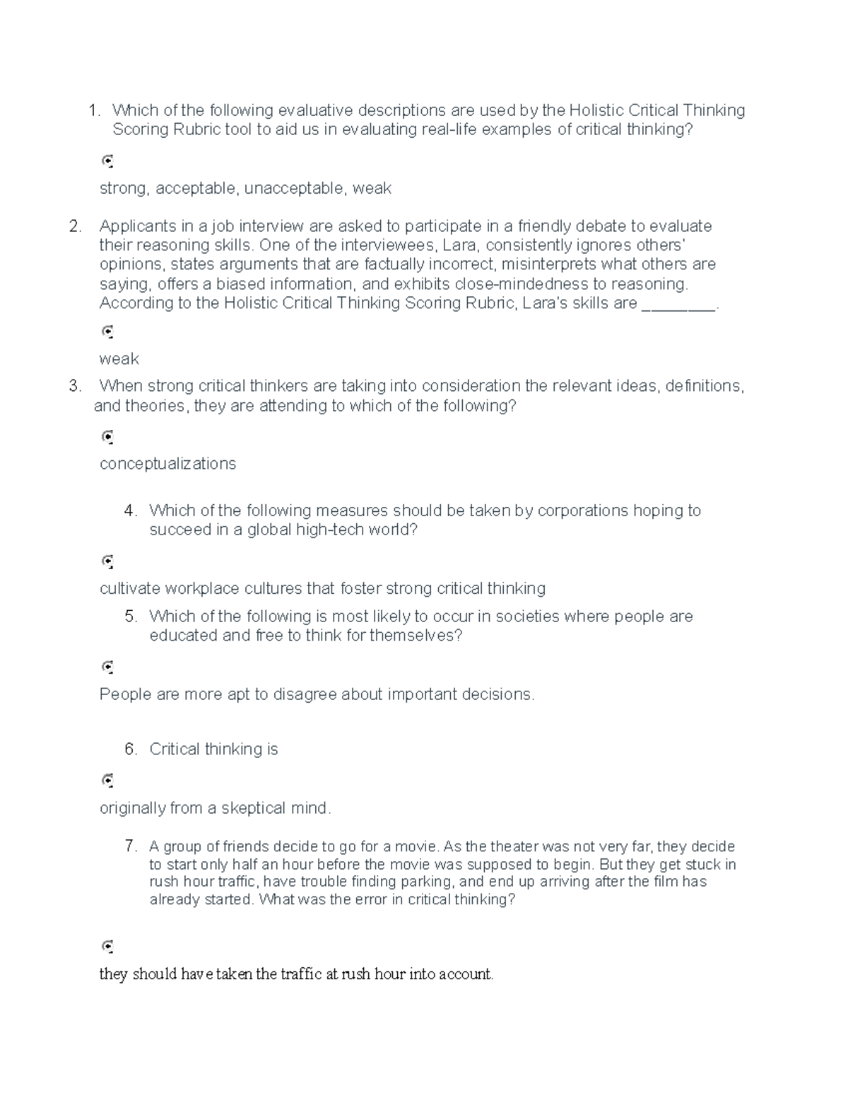 Core Final Exam - Critical Thinking Scoring Rubric Quiz Review - Studocu