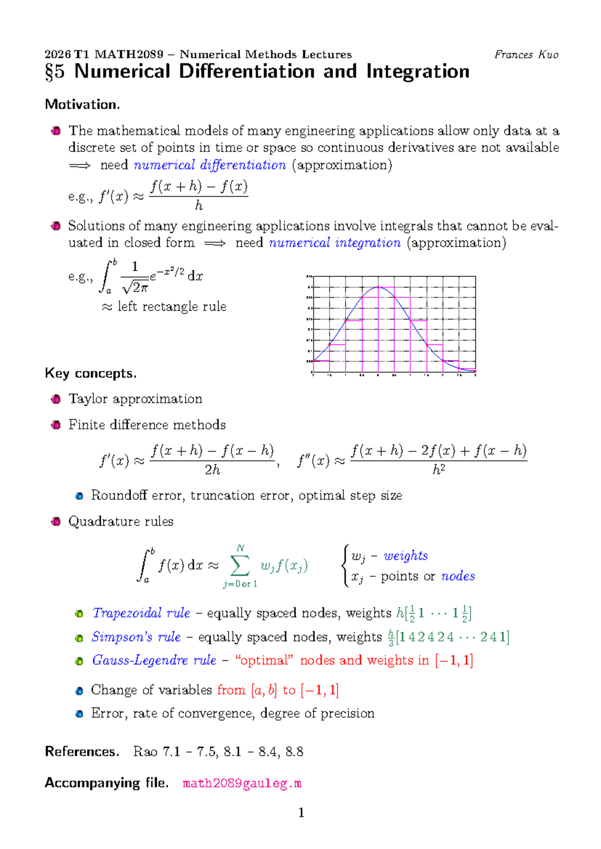 MATH2089 Numerical Methods Lectures: Numerical Differentiation ...