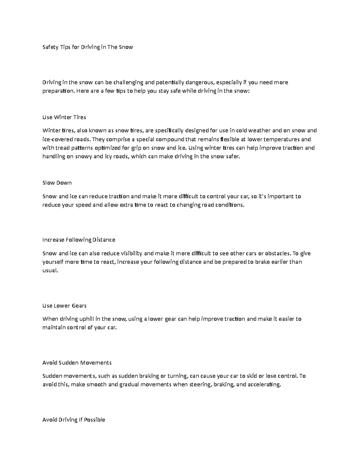 Safety Tips for Driving in The Snow - Safety Tips for Driving in The ...