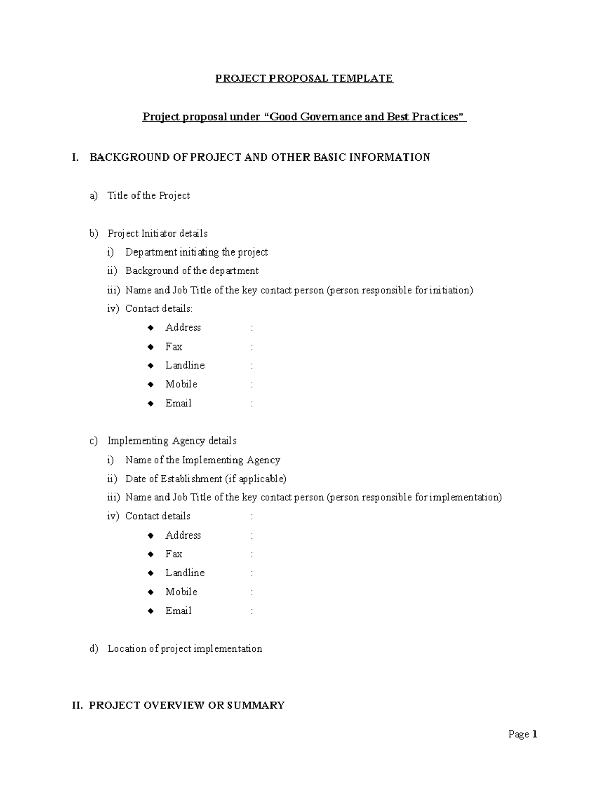 Governance Project Proposal Template: Key Elements and Structure - Studocu