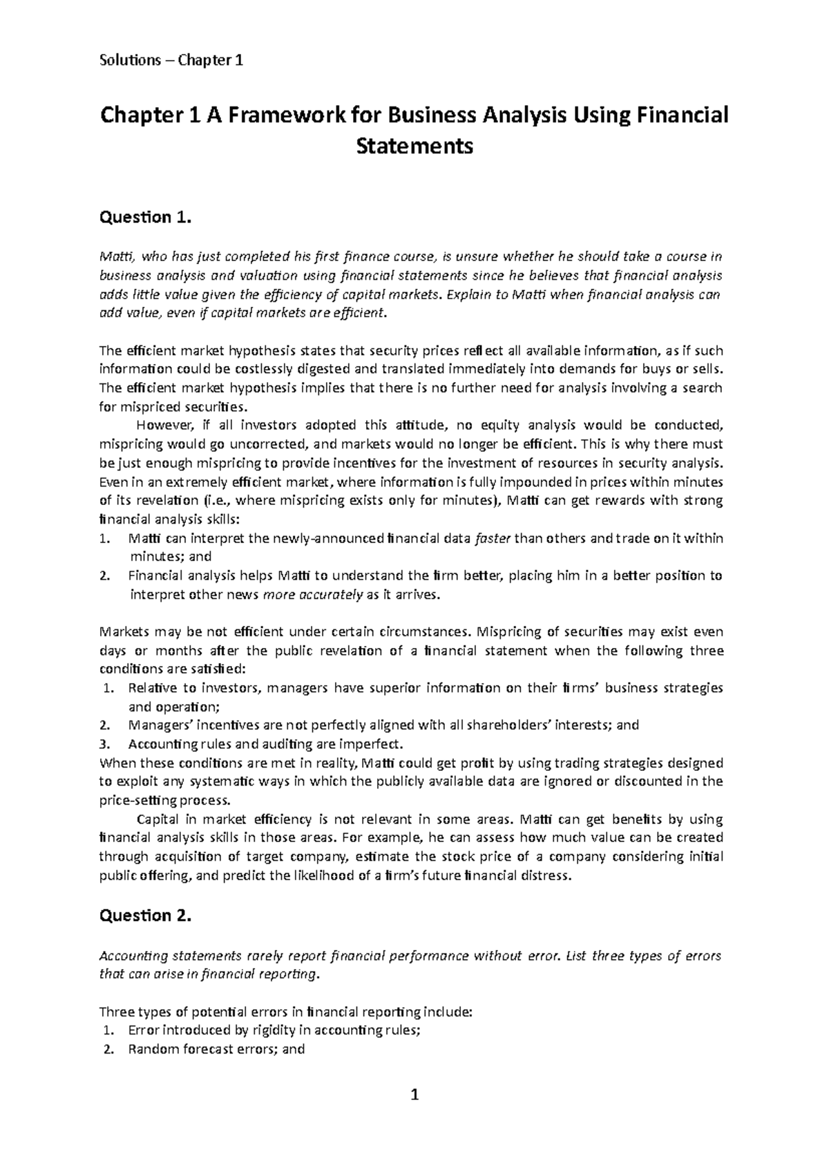 Chapter 01: Business Analysis Using Financial Statements - Studocu