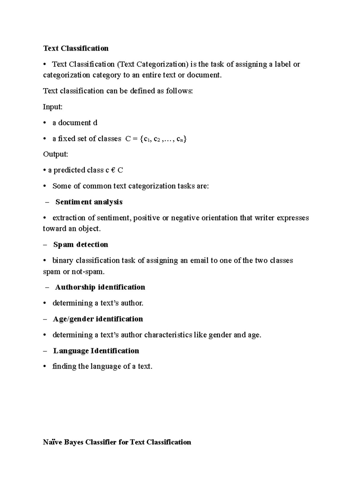 Text Classification (CS101): Naive Bayes for Sentiment Analysis - Studocu