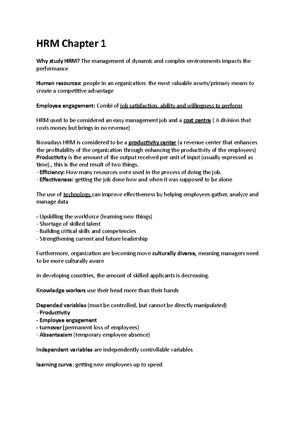 HRM 101 Final Exam Summary: Key Concepts from Chapters 1, 2, 4, & 15 ...