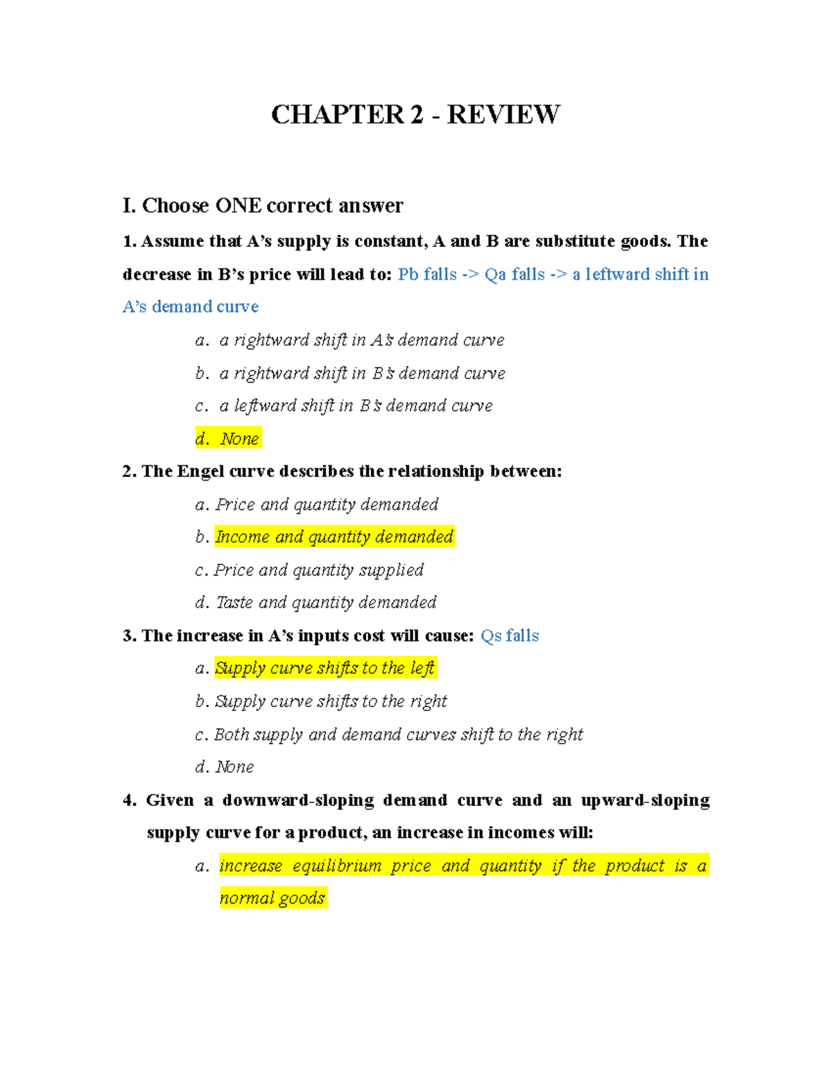 Chapter 2 Review: Understanding Supply and Demand Dynamics - Studocu