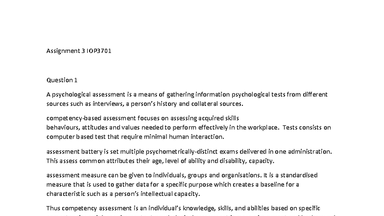 Assignment 3 IOP3701: Psychological Assessment Insights and Validity ...