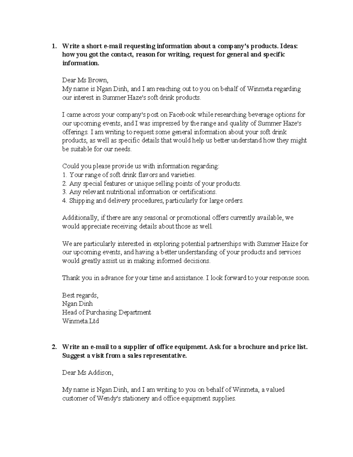 ENGL101 Writing Emails Homework: Inquiry and Request Examples - Studocu