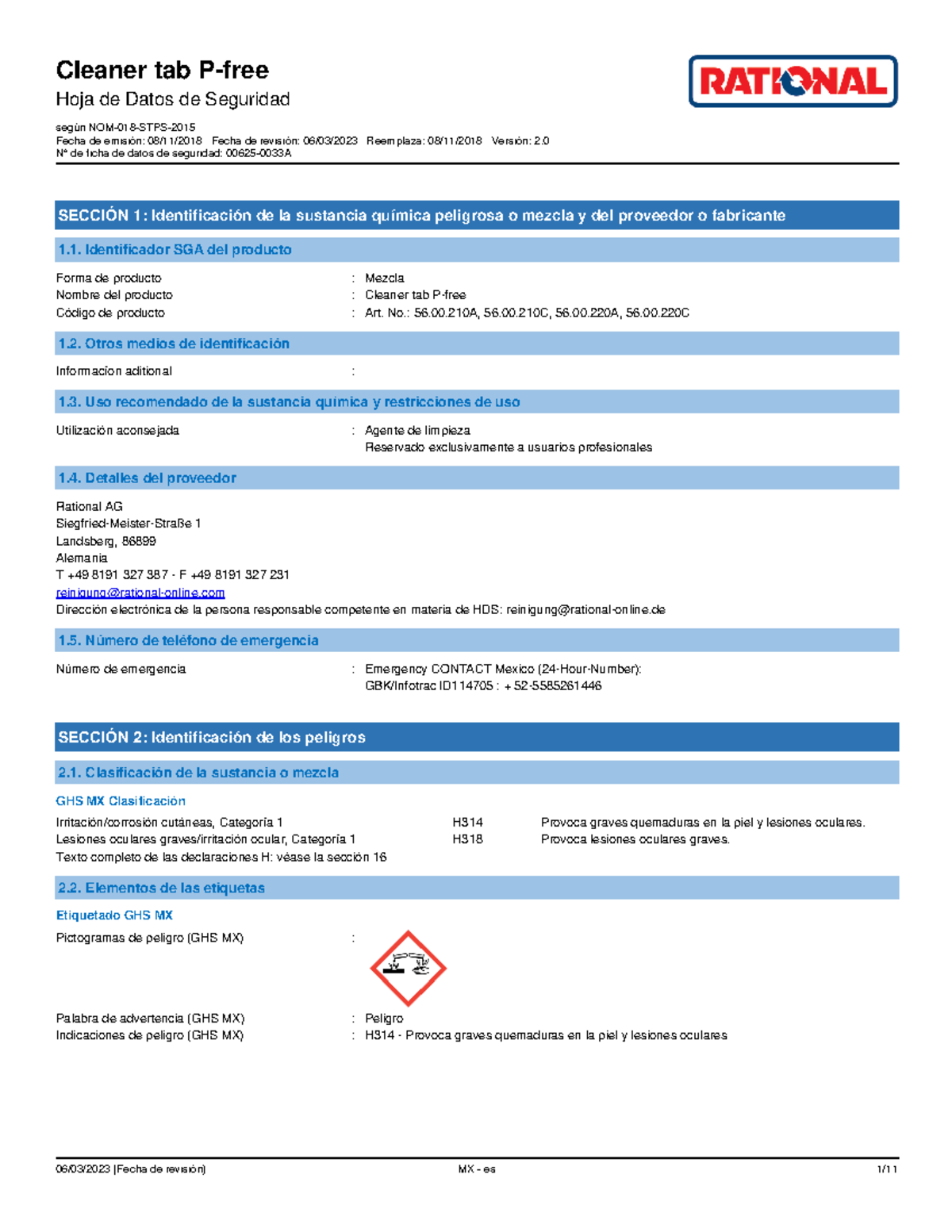 2 sds rational cleaner-tab p-free-es mx pdf - Hoja de Datos de ...